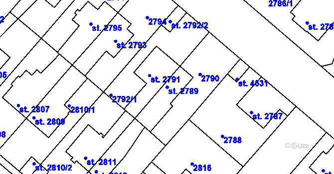 Parcela st. 2789 v KÚ Čelákovice, Katastrální mapa