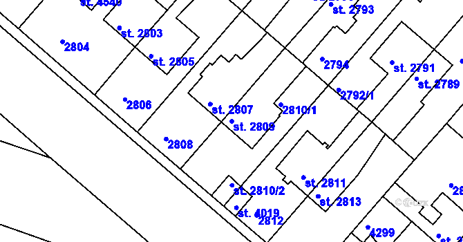 Parcela st. 2809 v KÚ Čelákovice, Katastrální mapa