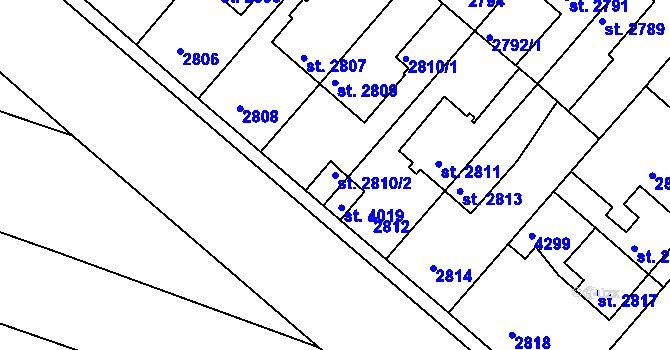 Parcela st. 2810/2 v KÚ Čelákovice, Katastrální mapa