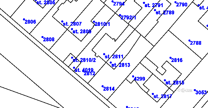 Parcela st. 2811 v KÚ Čelákovice, Katastrální mapa