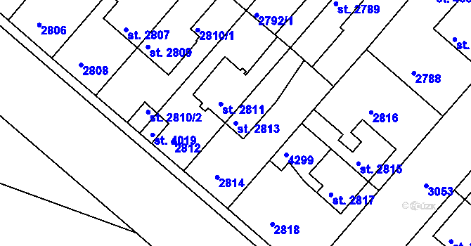 Parcela st. 2813 v KÚ Čelákovice, Katastrální mapa
