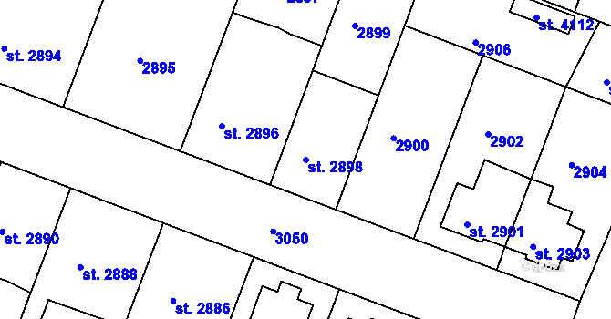 Parcela st. 2898 v KÚ Čelákovice, Katastrální mapa