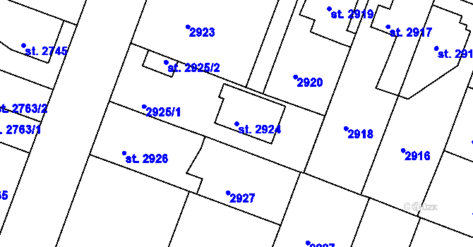 Parcela st. 2924 v KÚ Čelákovice, Katastrální mapa