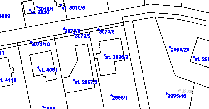 Parcela st. 2996/2 v KÚ Čelákovice, Katastrální mapa