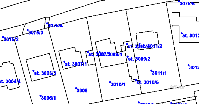 Parcela st. 3009/1 v KÚ Čelákovice, Katastrální mapa