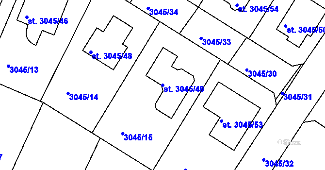 Parcela st. 3045/49 v KÚ Čelákovice, Katastrální mapa