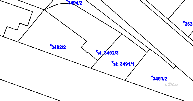 Parcela st. 3492/3 v KÚ Čelákovice, Katastrální mapa