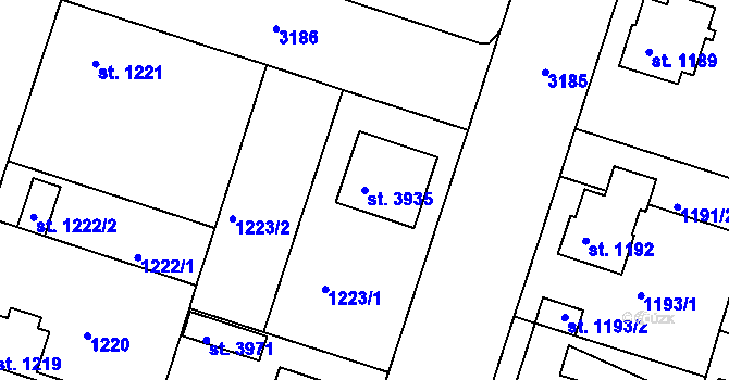 Parcela st. 3935 v KÚ Čelákovice, Katastrální mapa
