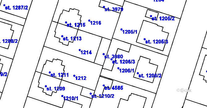 Parcela st. 3980 v KÚ Čelákovice, Katastrální mapa