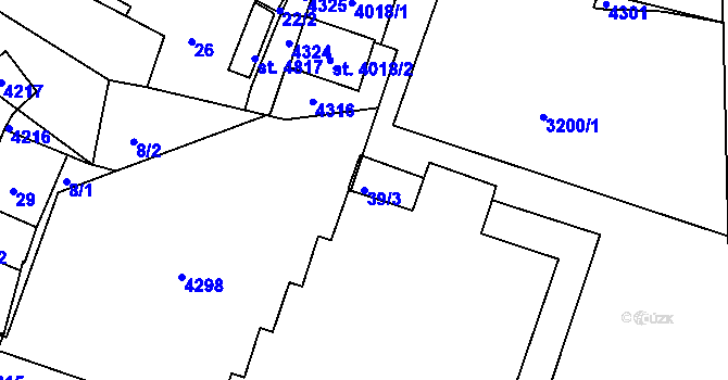 Parcela st. 39/3 v KÚ Čelákovice, Katastrální mapa