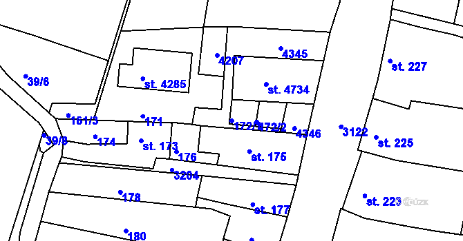 Parcela st. 172/1 v KÚ Čelákovice, Katastrální mapa