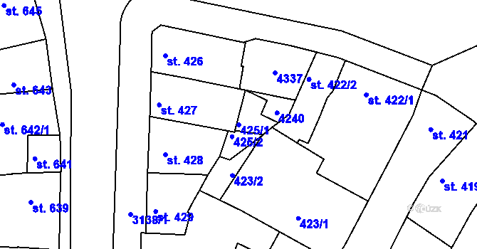 Parcela st. 425/1 v KÚ Čelákovice, Katastrální mapa