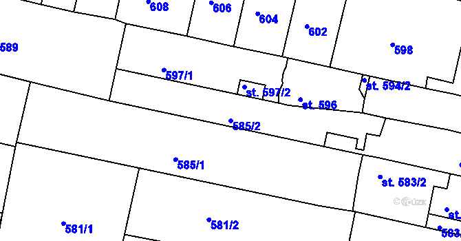 Parcela st. 585/2 v KÚ Čelákovice, Katastrální mapa