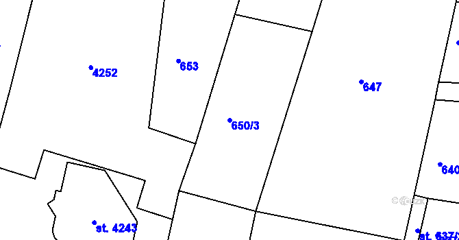 Parcela st. 650/3 v KÚ Čelákovice, Katastrální mapa