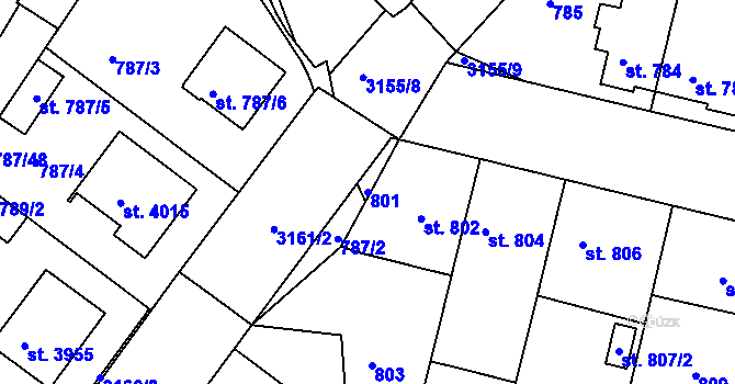 Parcela st. 801 v KÚ Čelákovice, Katastrální mapa