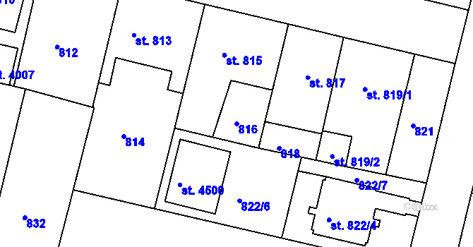 Parcela st. 816 v KÚ Čelákovice, Katastrální mapa