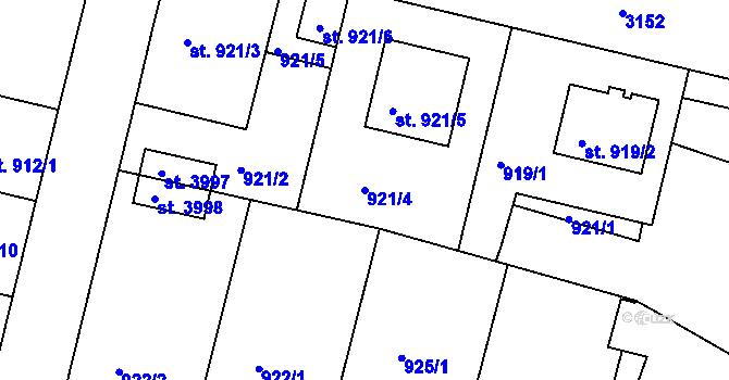 Parcela st. 921/4 v KÚ Čelákovice, Katastrální mapa
