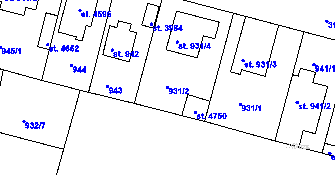 Parcela st. 931/2 v KÚ Čelákovice, Katastrální mapa