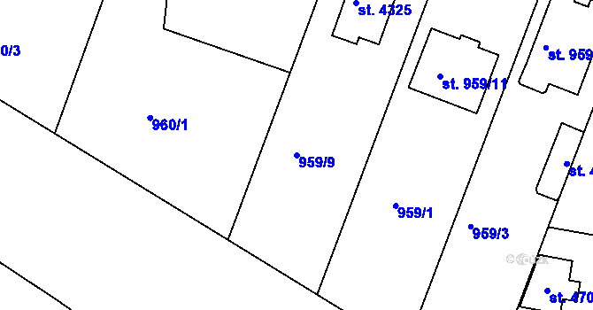 Parcela st. 959/9 v KÚ Čelákovice, Katastrální mapa