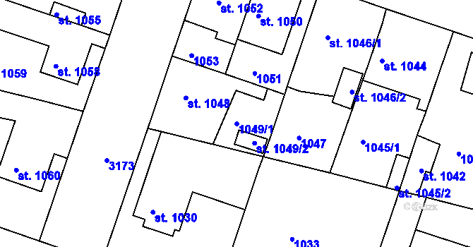 Parcela st. 1049/1 v KÚ Čelákovice, Katastrální mapa