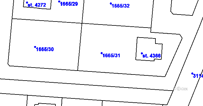 Parcela st. 1665/31 v KÚ Čelákovice, Katastrální mapa