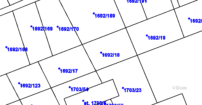 Parcela st. 1692/18 v KÚ Čelákovice, Katastrální mapa