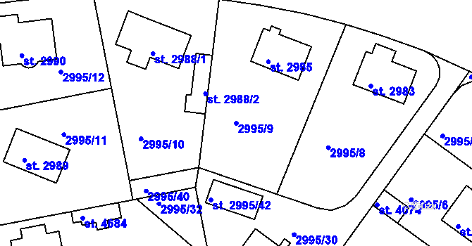Parcela st. 2995/9 v KÚ Čelákovice, Katastrální mapa