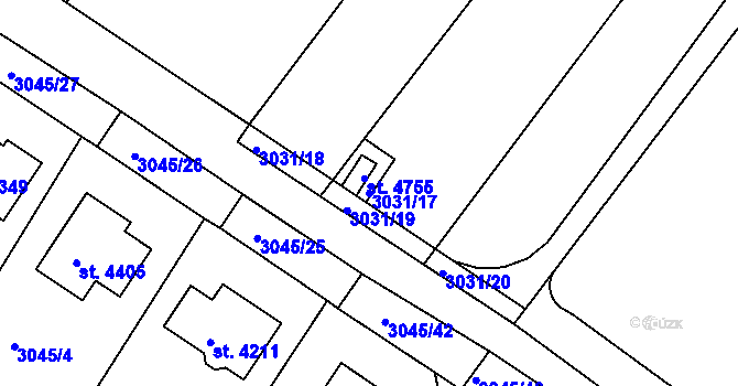 Parcela st. 3031/17 v KÚ Čelákovice, Katastrální mapa