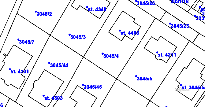 Parcela st. 3045/4 v KÚ Čelákovice, Katastrální mapa