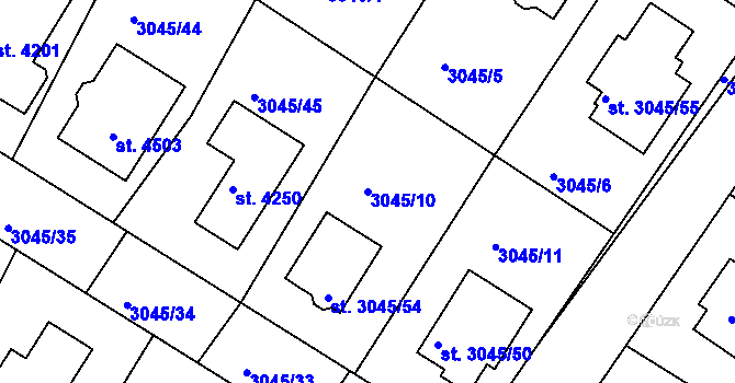 Parcela st. 3045/10 v KÚ Čelákovice, Katastrální mapa