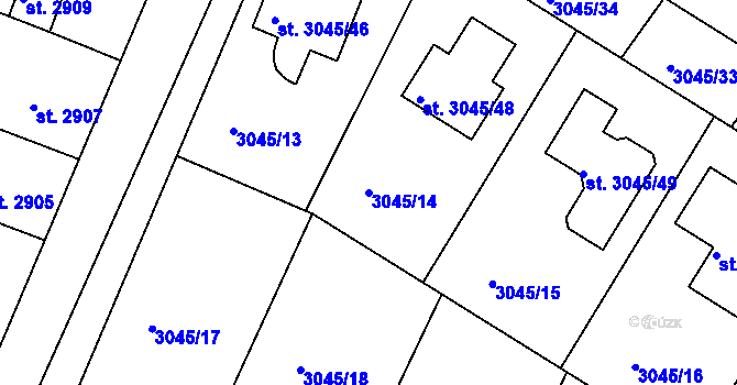 Parcela st. 3045/14 v KÚ Čelákovice, Katastrální mapa