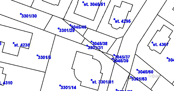Parcela st. 3301/31 v KÚ Čelákovice, Katastrální mapa