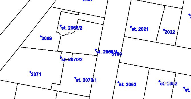 Parcela st. 2068/1 v KÚ Čelákovice, Katastrální mapa