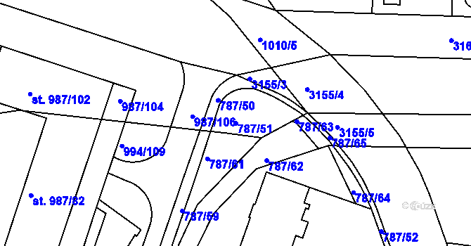 Parcela st. 787/51 v KÚ Čelákovice, Katastrální mapa