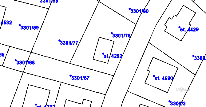 Parcela st. 4292 v KÚ Čelákovice, Katastrální mapa