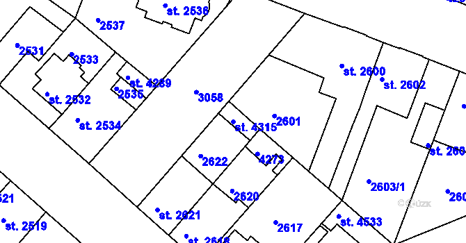 Parcela st. 4315 v KÚ Čelákovice, Katastrální mapa