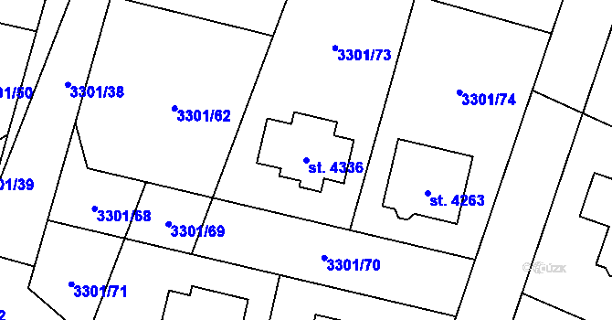 Parcela st. 4336 v KÚ Čelákovice, Katastrální mapa