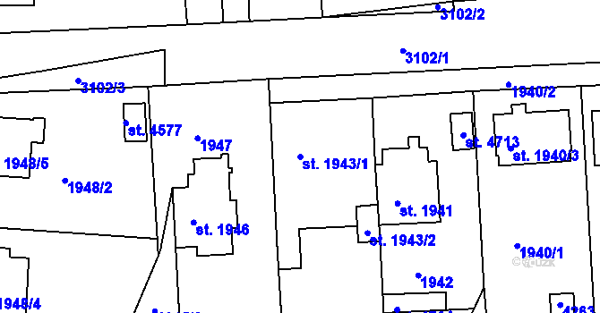Parcela st. 1943/1 v KÚ Čelákovice, Katastrální mapa