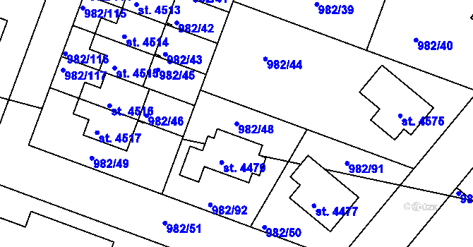 Parcela st. 982/48 v KÚ Čelákovice, Katastrální mapa