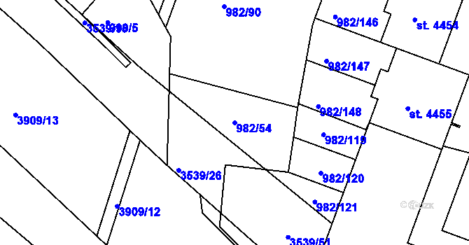Parcela st. 982/54 v KÚ Čelákovice, Katastrální mapa