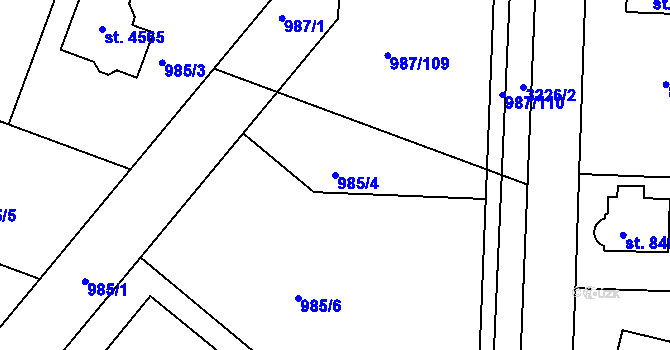 Parcela st. 985/4 v KÚ Čelákovice, Katastrální mapa