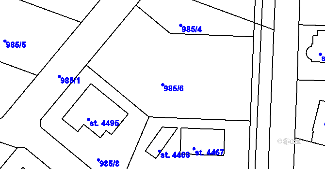 Parcela st. 985/6 v KÚ Čelákovice, Katastrální mapa