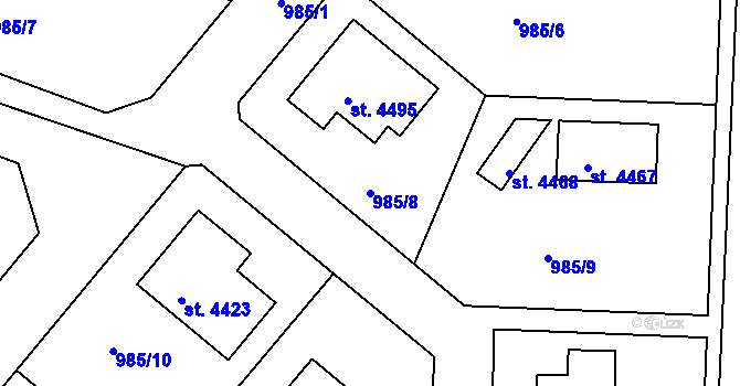 Parcela st. 985/8 v KÚ Čelákovice, Katastrální mapa