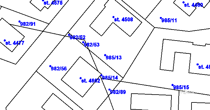 Parcela st. 985/13 v KÚ Čelákovice, Katastrální mapa