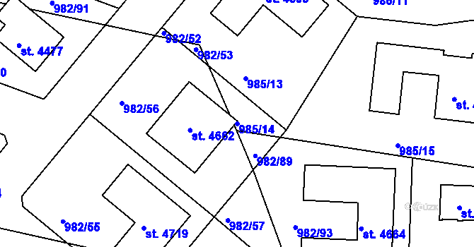 Parcela st. 985/14 v KÚ Čelákovice, Katastrální mapa