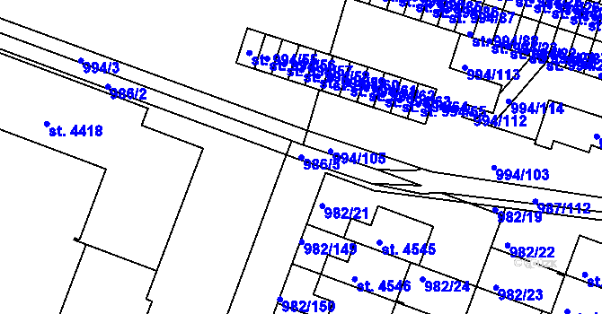 Parcela st. 986/5 v KÚ Čelákovice, Katastrální mapa