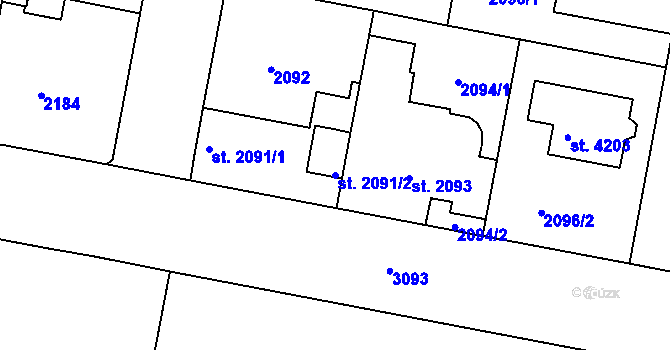 Parcela st. 2091/2 v KÚ Čelákovice, Katastrální mapa