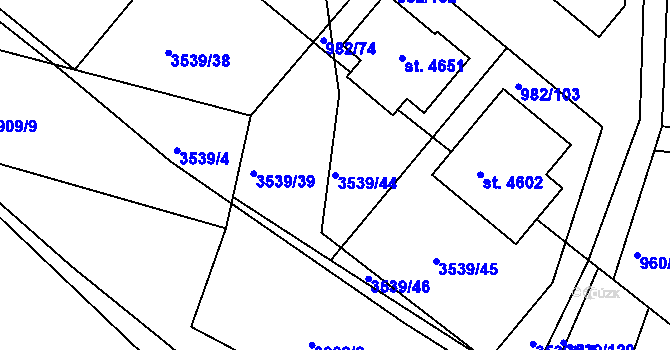 Parcela st. 3539/44 v KÚ Čelákovice, Katastrální mapa