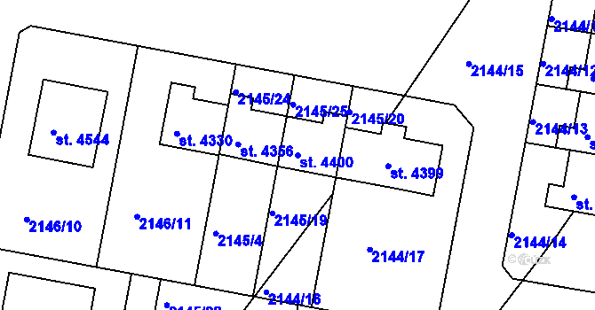 Parcela st. 4400 v KÚ Čelákovice, Katastrální mapa