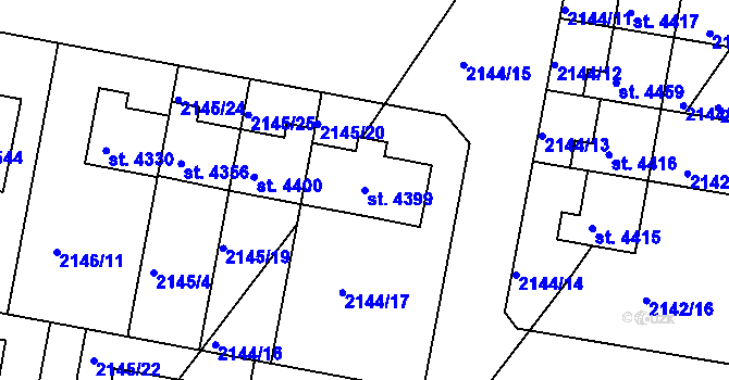 Parcela st. 4399 v KÚ Čelákovice, Katastrální mapa